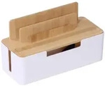Relaxdays Kabelbox, Wei&szlig;, Kunststoff, Holz, 30x16x13 cm, Arbeitszimmer,