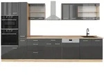 Vicco K&uuml;chenzeile, Schwarz Hochglanz, Honigeiche, Holzwerkstoff,