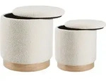 tectake Sitzhocker, Creme, Holz, Rund, 38x42x38 cm, Wohnzimmer, Hocker