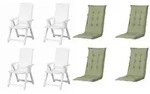 Gardenson Gartenstuhl-Set, Gr&uuml;n, Wei&szlig;, Kunststoff, Textil, 44x111x50 cm, klappbar,