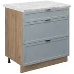 Vicco K&uuml;chenunterschrank, Hellblau, Honigeiche, Holzwerkstoff, 3 F&auml;cher, 3