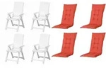 Gardenson Gartenstuhl-Set, Rot, Wei&szlig;, Kunststoff, Textil, 44x111x50 cm, klappbar,