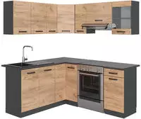 Vicco Eckk&uuml;che, Honigeiche, Anthrazit, Holzwerkstoff, L-Form,Formgebogen,