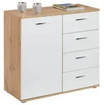 CARO-M&ouml;bel Kommode, Eiche Wotan, Wei&szlig;, Holzwerkstoff, Mode, 91x82x40 cm,