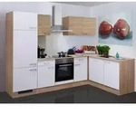 FlexWell Eckk&uuml;che, Wei&szlig;, Sonoma Eiche, Holzwerkstoff, 2 Schublade(n),1...