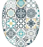 Sanilo Wc-Sitz, Blau, Holzwerkstoff, Grafikmuster, Oval, 37.7x5.5x48 cm,...