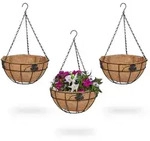 Relaxdays Blumenampel, Mehrfarbig, Metall, Textil, 31x48x31 cm, Gartenzubeh&ouml;r