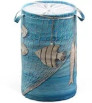 Sanilo W&auml;schekorb, Blau, Textil, Grafikmuster, Rund, 37x55x55 cm, Ordnen &