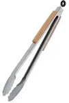 Relaxdays Grillzange, Silber, Metall, Holz, 3.5 cm, Grills & Outdoor-K&uuml;chen,