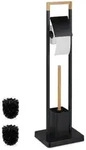 Relaxdays Wc-Garnitur, Schwarz, Metall, Holz, Kunststoff, Rechteckig, 23x77x18 cm,