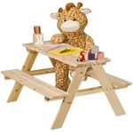Relaxdays Kindersitzgruppe, Eiche, Holz, Gartenm&ouml;bel, Kinder-Gartenm&ouml;bel