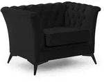 S-Style Chesterfield-Sessel, Schwarz, Textil, Echtholz,Birke, Buche, 1-Sitzer,
