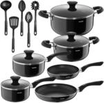 tectake Kochtopfset, Schwarz, Metall, Rund, Kochen, T&ouml;pfe, Topfsets