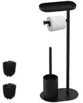 Relaxdays Wc-Garnitur, Schwarz, Metall, Kunststoff, 23x65x17 cm, Badezimmer, WC