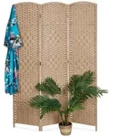 Relaxdays Paravent, Hellbraun, Papier, Holz, 120x170x2 cm, Wohnzimmer, Raumteiler &