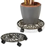 Relaxdays Pflanzenroller, Schwarz, Metall, Kunststoff, Rund, 34x7.5x34 cm,