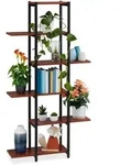 Relaxdays Pflanzenregal, Braun, Holzwerkstoff, Metall, 78x150x24 cm, Wohnzimmer,