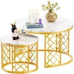 Okwish Couchtisch, Wei&szlig;, Gold, Holzwerkstoff, 70x45x70 cm, Wohnzimmer,