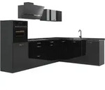 Vicco Eckk&uuml;che, Schwarz Hochglanz, Anthrazit, Holzwerkstoff, Formgebogen,