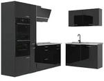 Vicco Eckk&uuml;che, Schwarz Hochglanz, Anthrazit, Holzwerkstoff, Formgebogen,