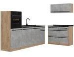Vicco K&uuml;chenzeile, Grau, Honigeiche, Holzwerkstoff, Rechteckig, 220x143x46 cm,