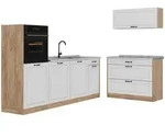 Vicco K&uuml;chenzeile, Wei&szlig;, Eiche, Holzwerkstoff, Rechteckig, 220x143x60 cm,...