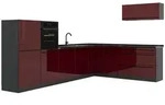 Vicco Eckk&uuml;che, Rot, Anthrazit, Holzwerkstoff, Rechteckig, 327x143x60 cm,...