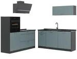 Vicco K&uuml;chenzeile, Blaugrau, Anthrazit, Holzwerkstoff, Rechteckig, 160x143x46...