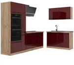 Vicco Eckk&uuml;che, Rot, Eiche, Holzwerkstoff, Formgebogen, 230x206.8x60 cm,...