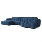 Masseno Wohnlandschaft, Blau, Holz, 5-Sitzer, U-Form, 398x85x165 cm, Wohnzimmer,