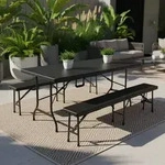 Gardenson Gartengarnitur, Schwarz, Metall, Kunststoff, 3-teilig, 75x73x180 cm, Tisch
