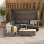 Gardenson Loungegarnitur, Grau, Hellgrau, Holz, Metall, Kunststoff, Textil,