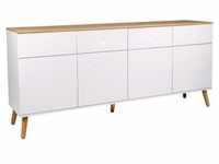 Sideboard, Weiß, Eiche, Holzwerkstoff, 4 Fächer, 4 Schubladen, 192x86x43 cm,