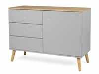 Sideboard, Grau, Eiche, Holzwerkstoff, 1 Fächer, 3 Schubladen, 109x79x43 cm,