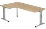 Venda Eckschreibtisch, Eiche, Metall, Holzwerkstoff, Freiform, C-Form, 120x65-85x200