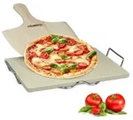 Relaxdays Pizzastein-Set, Hellbraun, Stein, Metall, Holz, 43x7x31.5 cm, Grills &