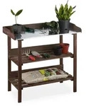 Relaxdays Pflanztisch, Dunkelbraun, Holz, Metall, 92x86x42 cm, Aufbewahrung &