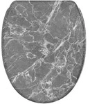 Sanilo Wc-Sitz, Grau, Holzwerkstoff, Grafikmuster, Oval, 37.7x5.5x48 cm, Badezimmer,