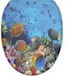 Sanilo Wc-Sitz, Blau, Holzwerkstoff, Grafikmuster, Oval, 37.7x5.5x48 cm, Badezimmer,