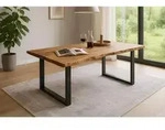 SAM Esstisch, Beige, Metall, Echtholz,Akazie, Quadratisch,Rechteckig, U-Form,
