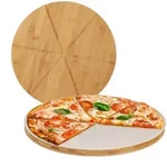 Relaxdays 2Xpizzabrett, Hellbraun, Holz, Papier, 33x1.5x33 cm, Essen & Trinken,