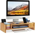 Relaxdays Monitorst&auml;nder, Hellbraun, Holz, 65x15x28 cm, Arbeitszimmer, B&uuml;rozubeh&ouml;r