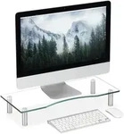 Relaxdays Monitorst&auml;nder, Transparent, Glas, Metall, 56x11x24 cm, Arbeitszimmer,