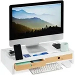 Relaxdays Monitorst&auml;nder, Wei&szlig;, Holzwerkstoff, Holz, 58.5x11x32.5 cm,