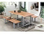 SAM Esstisch, Beige, Metall, Echtholz,Akazie, Quadratisch,Rechteckig, U-Form,