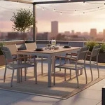Gardenson Gartentischgruppe Naxos, Grau, Akazie, Holz, Metall, Textil, Akazie,
