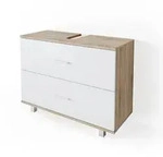 Vicco Waschbeckenunterschrank, Wei&szlig;, Hellbraun, Holzwerkstoff, 3 F&auml;cher, 2