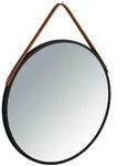Wenko Wandspiegel, Braun, Schwarz, Metall, Glas, Leder, rund, 40x40x3 cm, Spiegel,