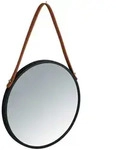 Wenko Wandspiegel, Braun, Schwarz, Metall, Kunststoff, Leder, rund, 30x30x3 cm,