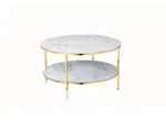 Livetastic Couchtisch, Wei&szlig;, Gold, Metall, Glas, Marmoroptik, rund, Rundrohr,